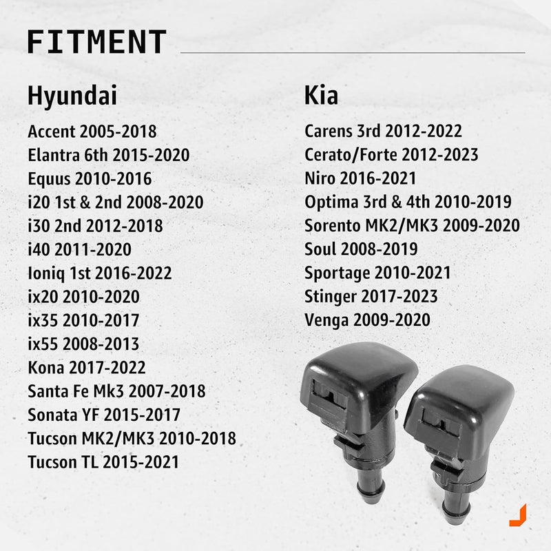 Click&Fit Windshield Washer Nozzles compatible with Hyundai Elantra, Sonata, Santa Fe,Tucson, Kia Sorento, Soul, Sportage, Forte – Wiper washer sprayers replaces OE# 98630-2K100, 98630-3J000, 2pcs - Image 2